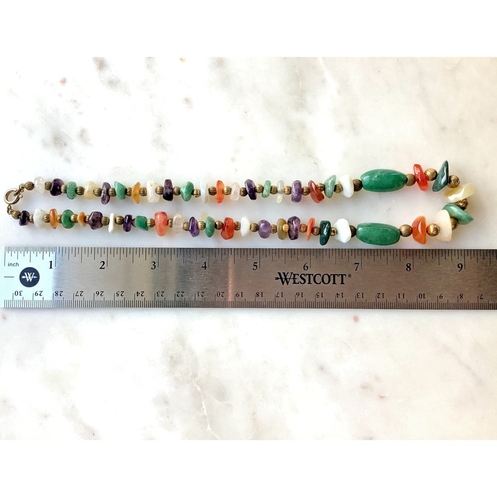 Vintage Beggars Bead Necklace Polished Multicolor Natural Stones  - 18 Inch - Picture 8 of 8